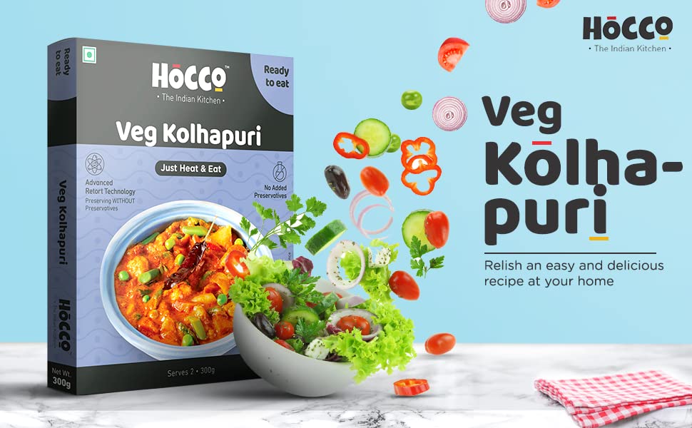 Hocco Veg Kolhapuri Ready To Eat|Ready To Eat|Just Heat And Eat|Pure Veg Indian Food |Ready To Eat Meal|No Added Preservative& C