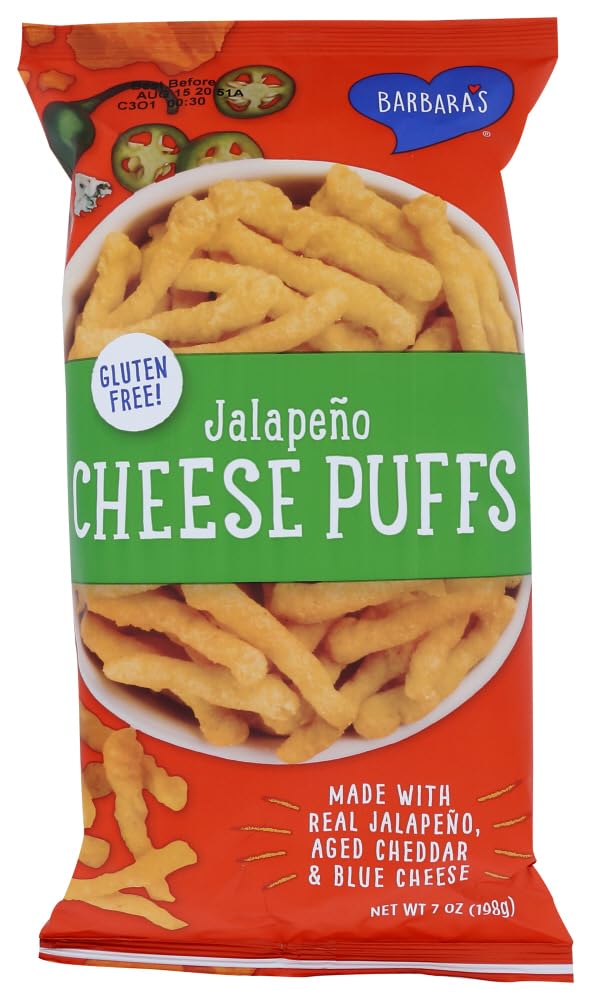 Barbaras Bakery Cheese Puffs - Jalapeno - No Trans Fat - Case of 12-7 oz.