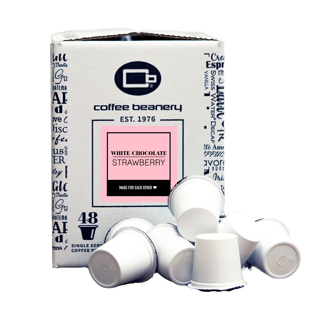 Coffee Beanery White Chocolate Strawberry Coffee Pods, Medium Roast, 48 Count