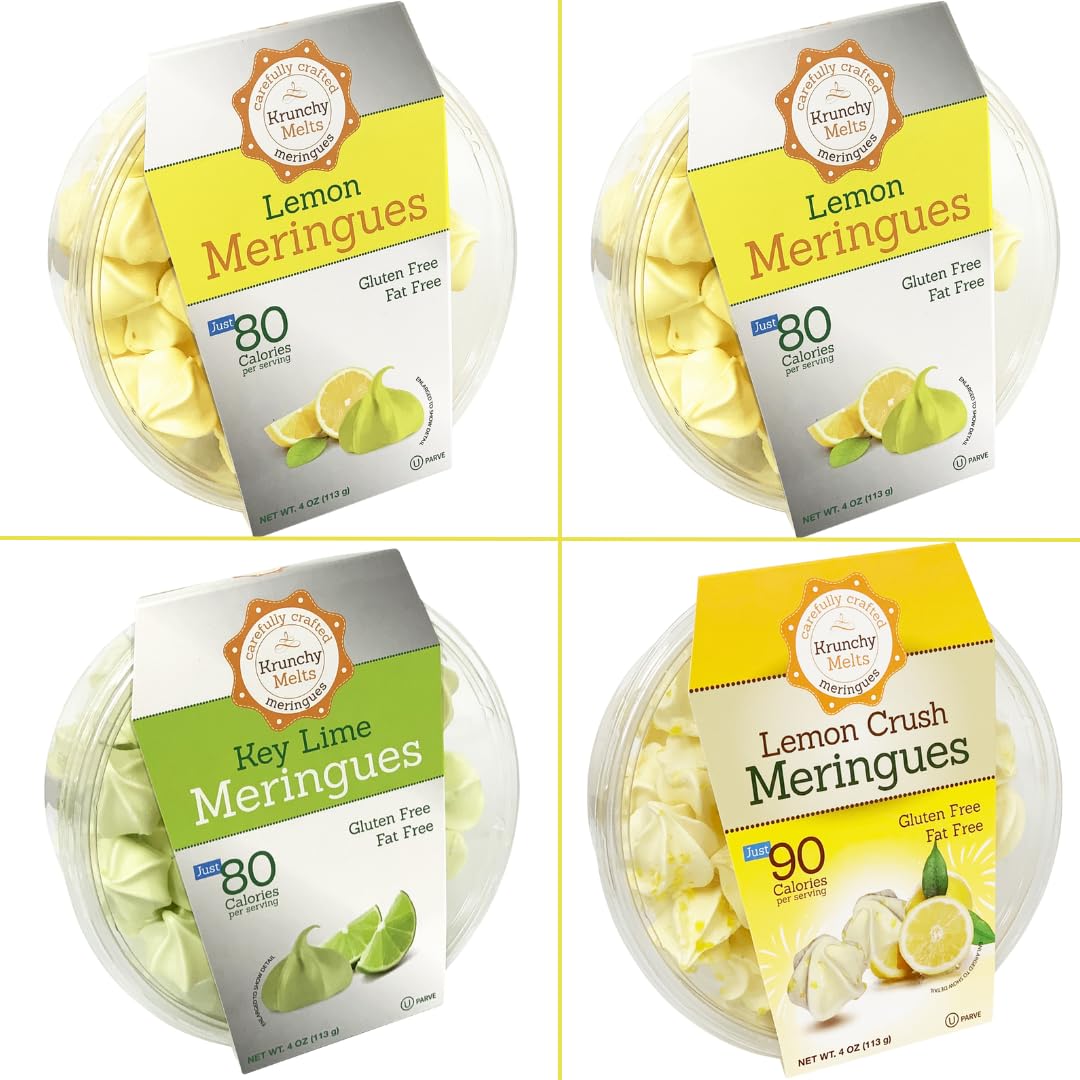 4 Pack Krunchy Melts Original Meringue Cookies | Sweet & Sour 4-Pack | 2 Lemon, Key Lime, Lemon Crush | Only 80-90 Calories Per 