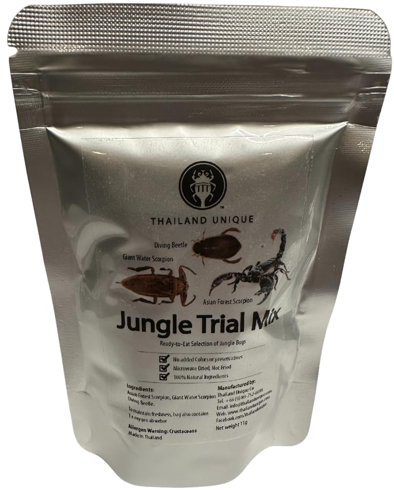 Thailand Unique Jungle Trial Mix - 14 Gram Bag With Asian Forest Scorpion  Diving Beetle  And Giant Waterbug  Dehydrated Edible Insects For Humans  Nutritious Bugs Superfood Weird Unusual Snack Gift