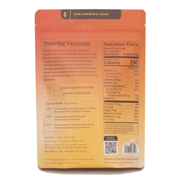 Ora Ceremonial Cacao - Thriving Tanzania - Organic 100% Cacao - Ethical - Regenerative - High Flavanol - Coffee Alternative - Be