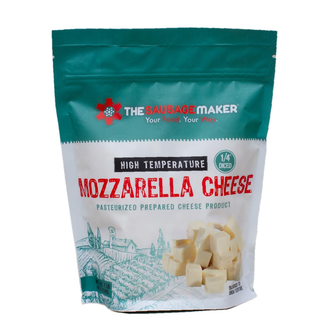 The Sausage Maker High Temp Mozzarella Cheese, 1 lb, 1/4 Diced Cubes, 400°F Heat Resistant for Sausage Making and Grilling