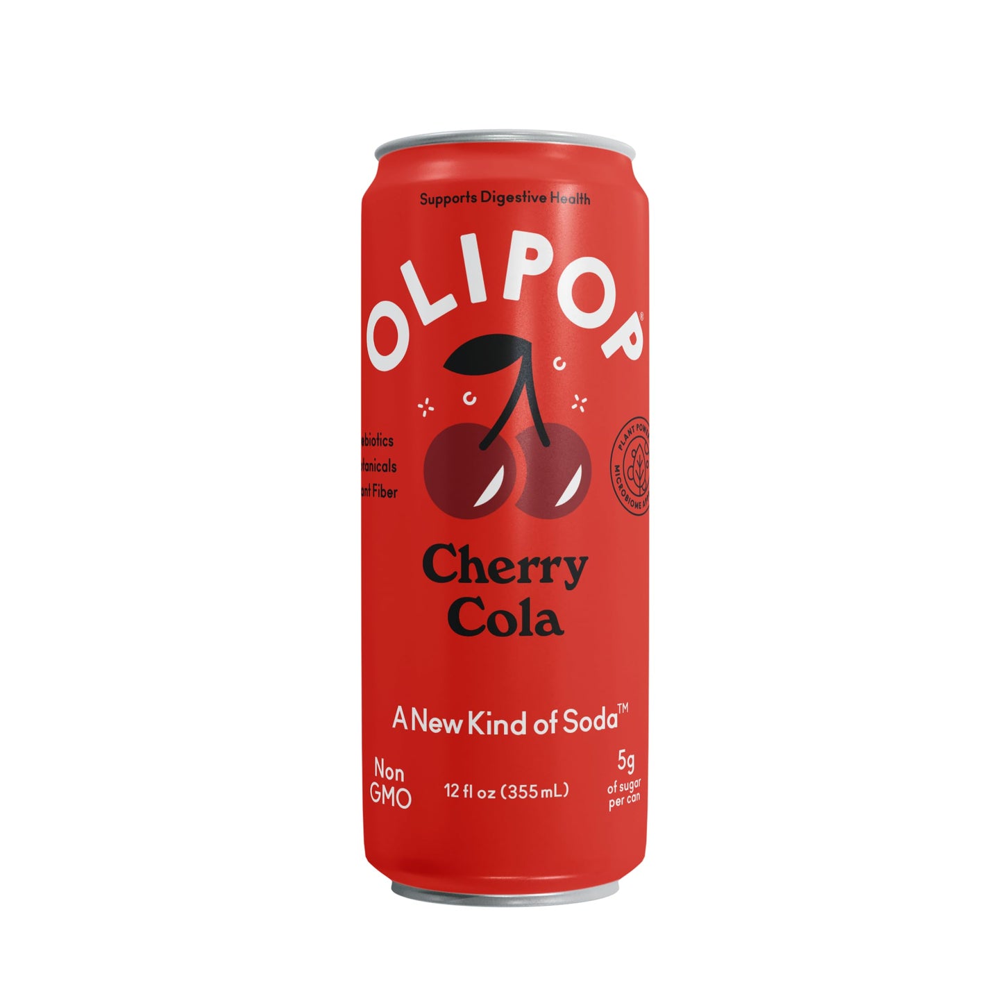 OLIPOP Prebiotic Soda Pop, Cherry Cola, 12oz (Pack of 12), Gluten Free, Vegan, Packed with Prebiotics and Fiber