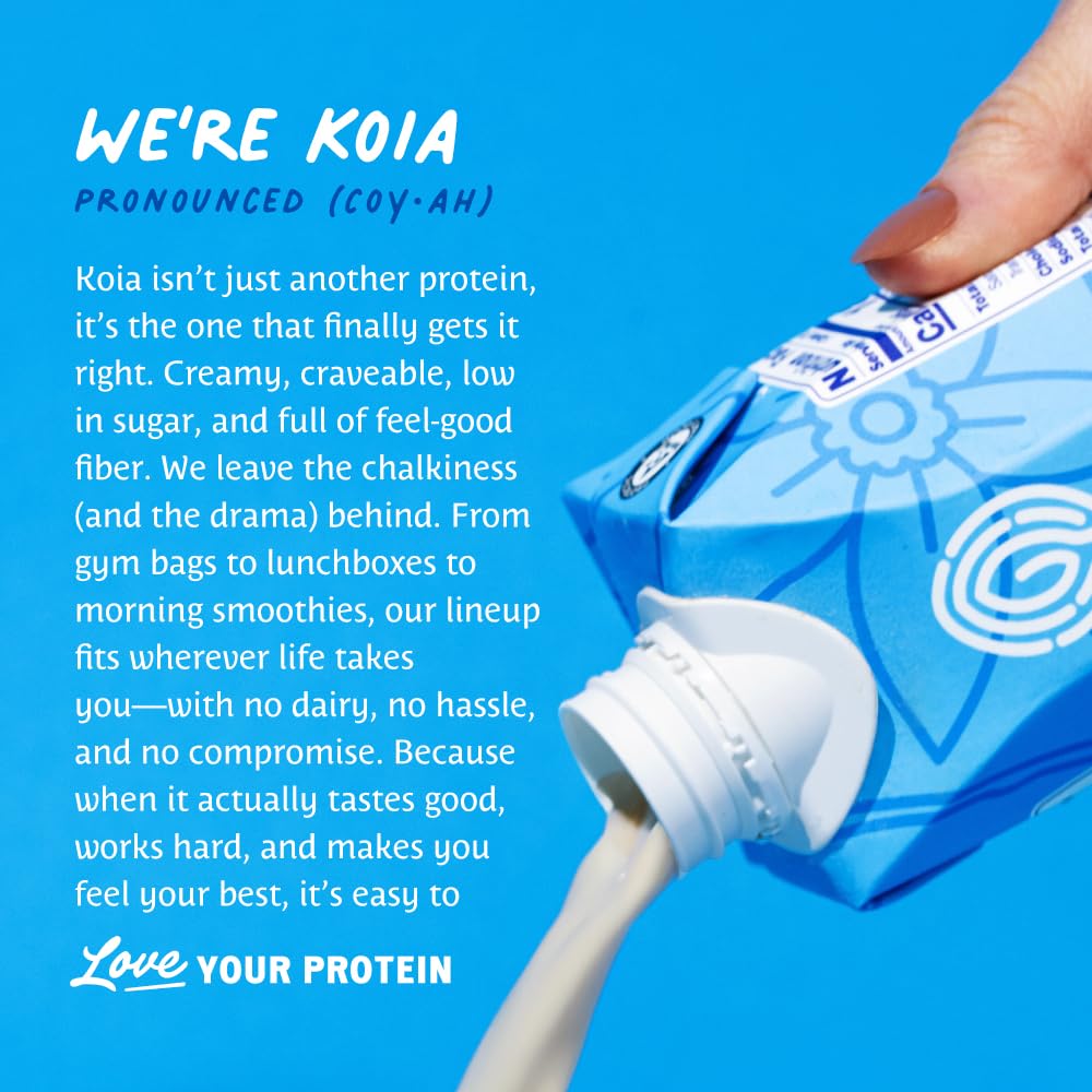 Koia Plant Based Protein Shake, Vanilla Bean, 20g Protein, 3g Sugar, 6g Prebiotic Fiber, 21 Vitamins & Minerals, Meal Replacemen