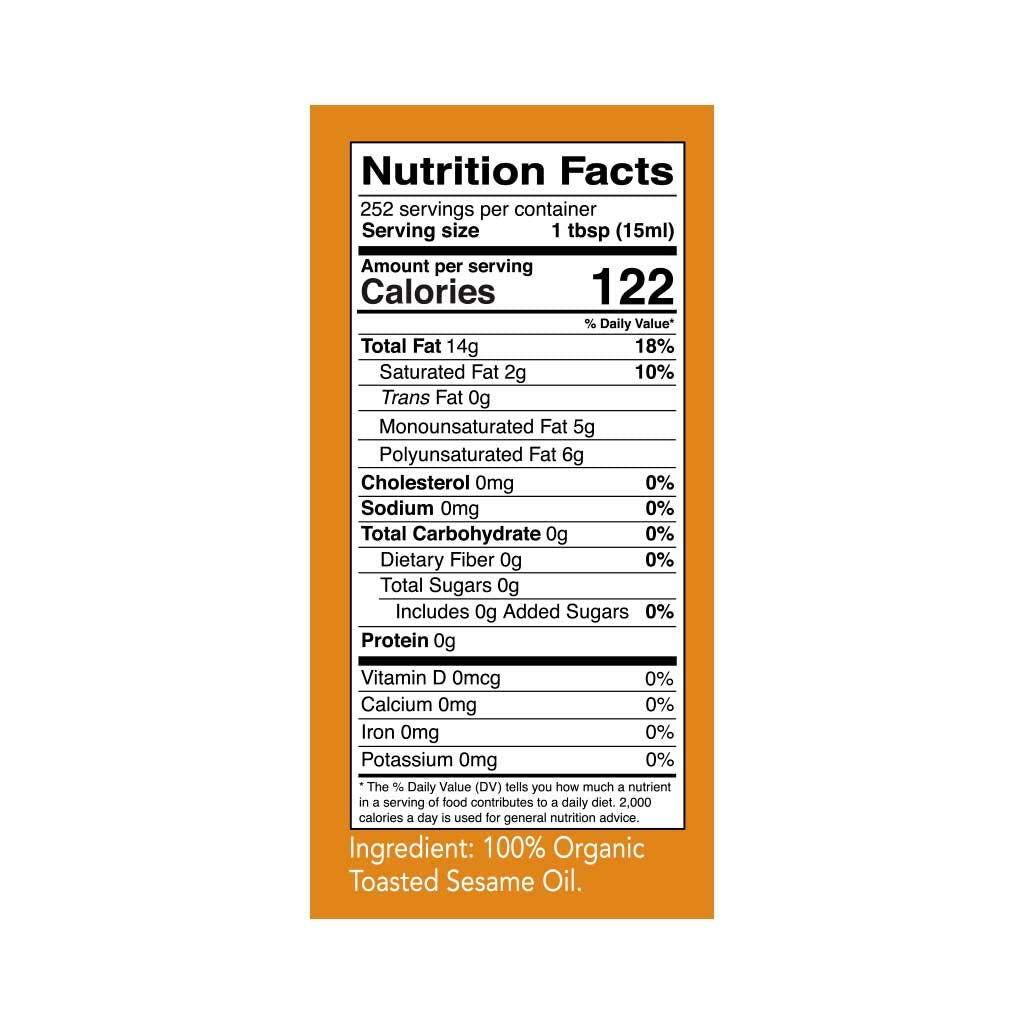 Kevala Organic Toasted Sesame Oil, Cold Pressed Cooking Oil, Vegan, Gluten Free, 128 Fl Oz (1 Gallon)
