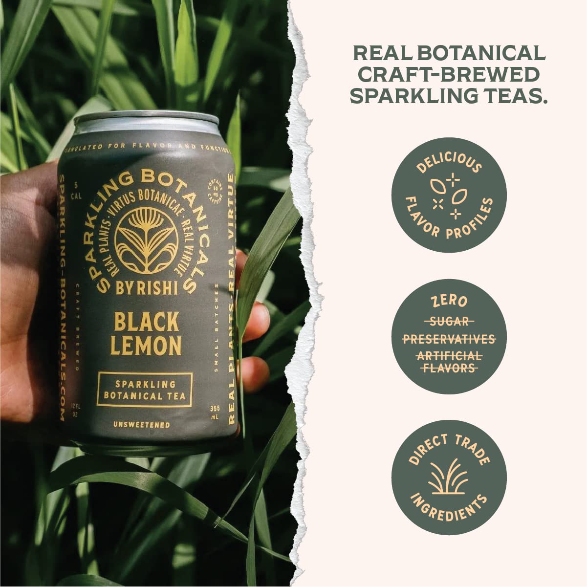 Rishi Tea Black Lemon Sparkling Botanicals Sparkling Water - Organic, Unsweetened, Zero Added Sugar, Caffeinated, Craft-Brewed F