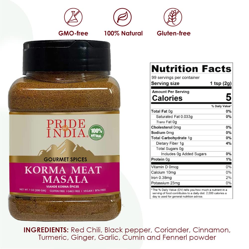 Pride of India - Korma Meat Masala Mix - Ideal for Traditional Meat/Lamb Curry - Gourmet & Flavorful - Seasoning Spice Blend - 7