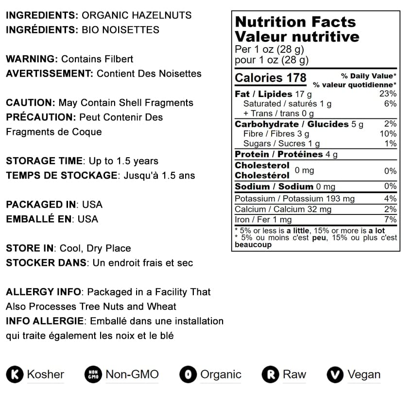 Food To Live Organic Hazelnuts, 2 Pounds – Non-Gmo, Raw Filberts, Whole, Shelled, Unsalted, Kosher, Vegan, Bulk. Crunchy, Wholesome Snack. Rich In Vitamin E, Protein. Great For Baking, Trail Mixes
