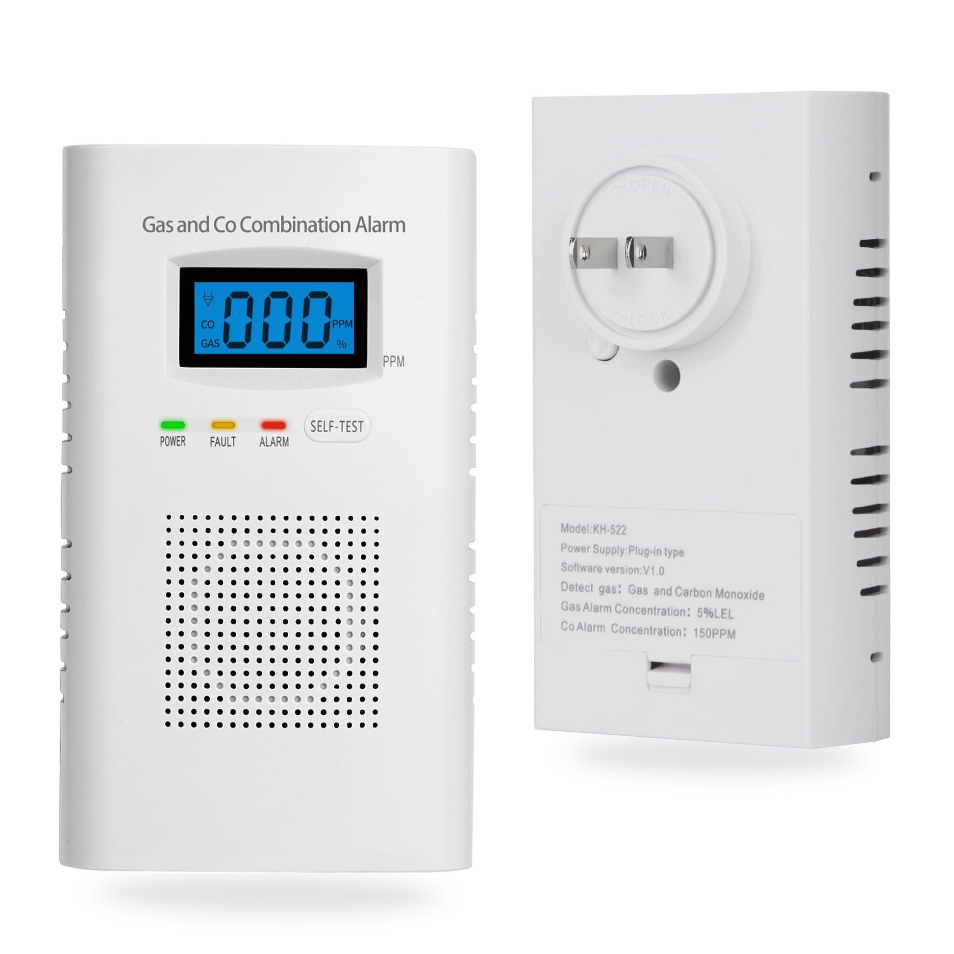 Plug In Combination Gas & Carbon Monoxide Detectors - Natural Gas Detectors & Carbon Monoxide Alarm For Home, Co Detector & Gas 