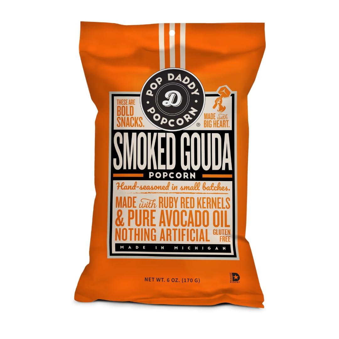 POP DADDY Gourmet Flavored Popcorn, Smoked Gouda, Gluten Free, 6oz Bags, 3 Pack