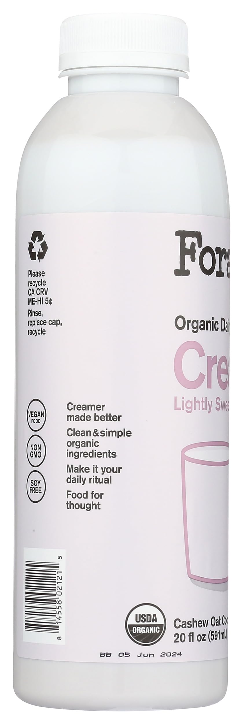 Forager Project Organic Dairy Free Creamer, Sweet & Creamy, 20 Fl Oz