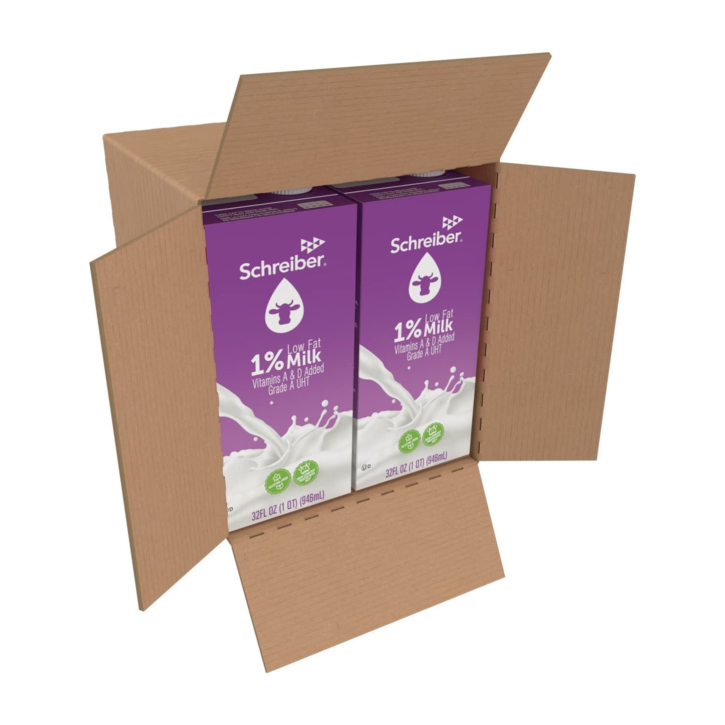 Schreiber Milk 1%, Shelf Stable Milk, Low Fat With Vitamin A & D, 32 Oz (6 Pack)