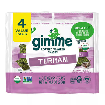 Gimme Seaweed - Teriyaki - 4 Count - Organic Roasted Seaweed Sheetsketo, Vegan, Gluten Free - Great Source Of Iodine & Omega 3S 