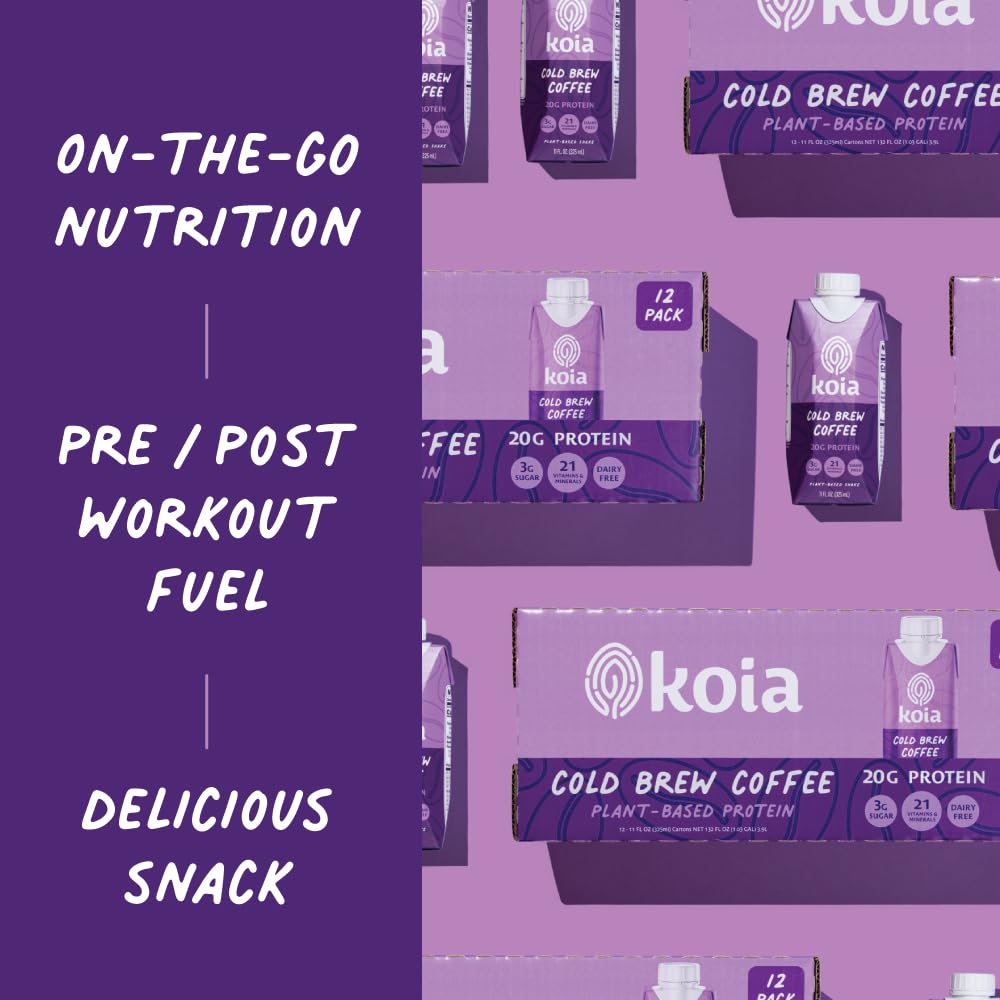 Koia Plant Based Protein Shake, Cold Brew Coffee, 20g Protein, 3g Sugar, 11 Fl Oz, Pack of 12, Dairy-Free, Gluten-Free, Non-GMO