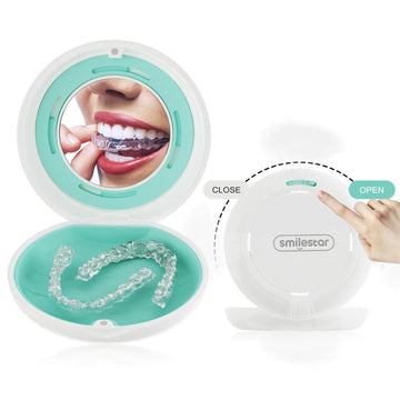 Retainer Holder Case Compatible With Invisalign, Cute Aligner Cases With Mirror And Slid Vent Holes, Slim Mouth Guard Holder Den