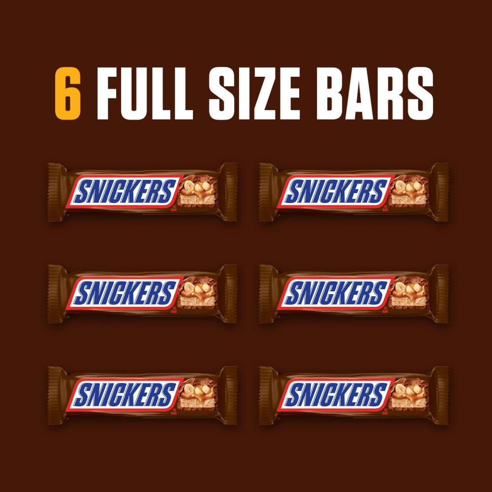 SNICKERS NFL Football Full Size Chocolate Candy Bars, Caramel Chocolate for Parties, Tailgating, or Game Day Snacks, 11.16 oz Ba