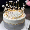 Shiny Handmade Happy Birthday Cake Topper For Girls Women Men, White Artificial Pearl Crown Cake Topper For Wedding Graduation P