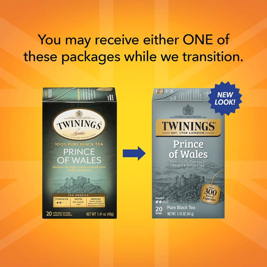 Twinings Prince Of Wales Tea - Classic, Mellow Caffeinated Black Tea Bags Individually Wrapped, 20 Count