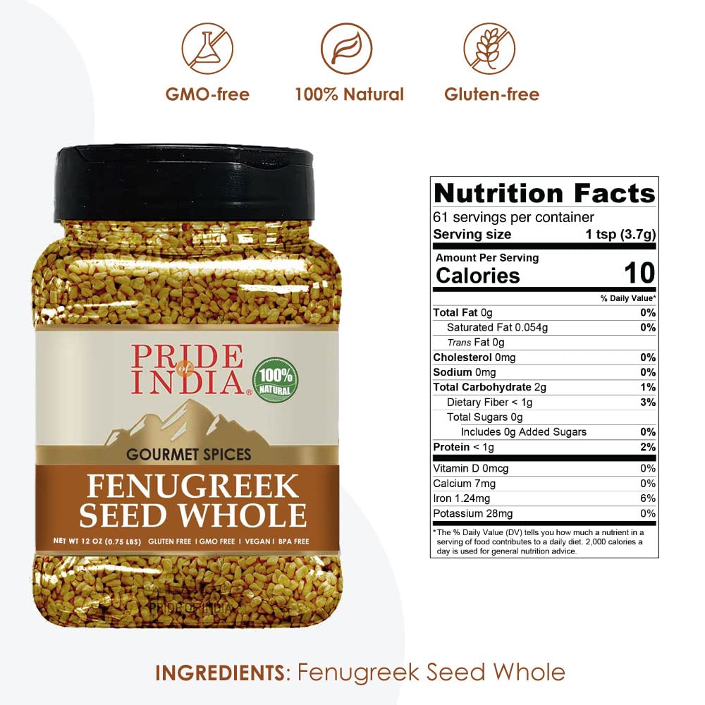 Pride Of India - Fenugreek Seed Whole - Whole & Gourmet Indian Spice - Ideal Seasoning For Cooking - Free Of Preservatives - Eas