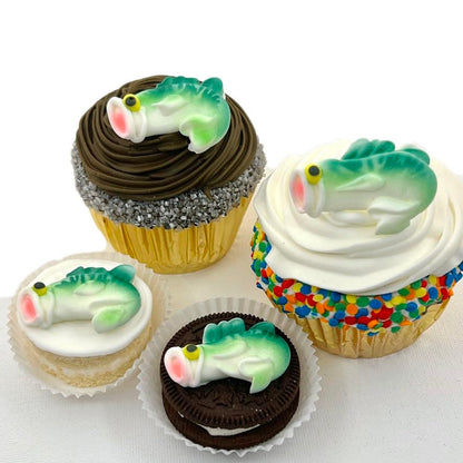 Mini Bass Fishing Pack- 12 pcs Edible Icing Cake Decoration Topper by BakersDozenToGo (Choose Style Below)