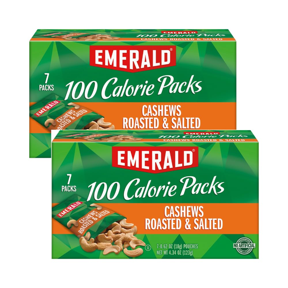 Emerald Cashews Roasted & Salted, 100 Calorie Packs, 4.34 Oz (Pack of 2)