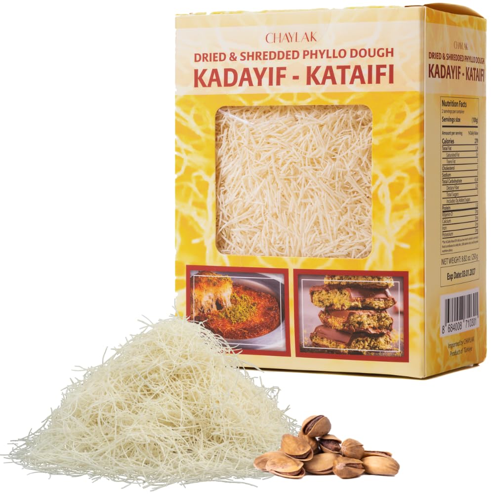 CHAYLAK Kataifi Shredded Fillo Dough for Knafeh, Dried Phyllo Dough, 8.8 Ounce