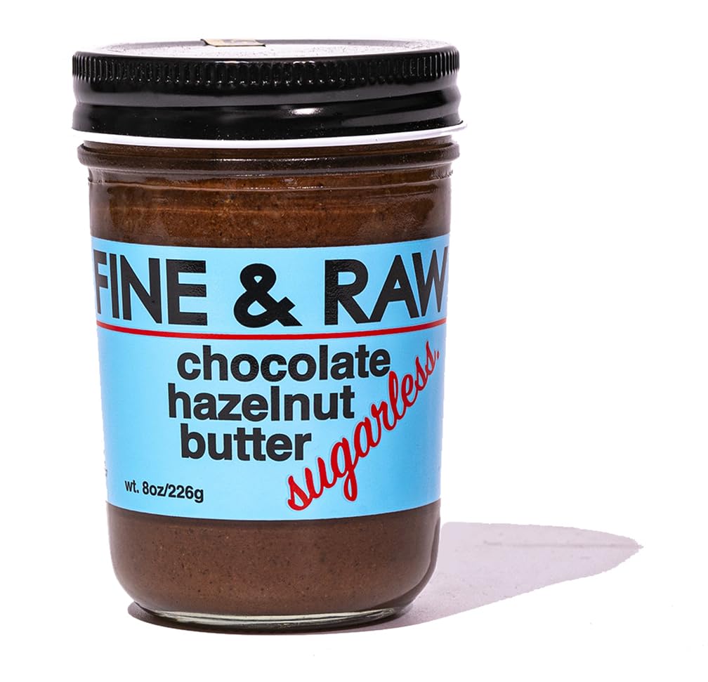 Fine & Raw Sugarless Chocolate Hazelnut Butter Spread 8 Ounce - Clean Ingredients, Vegan, Keto Friendly, Organic Chocolate Hazel