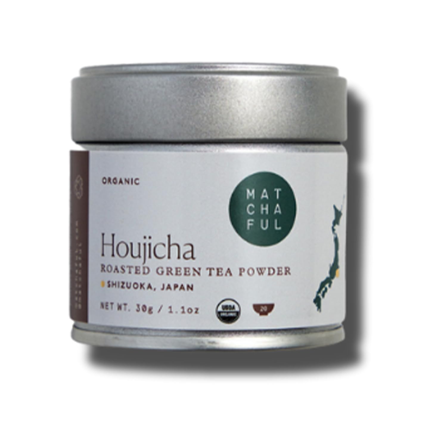 MATCHAFUL Organic Houjicha Powder - Smooth Roasted Green Tea with Coffee & Cacao Notes - 30g Tin