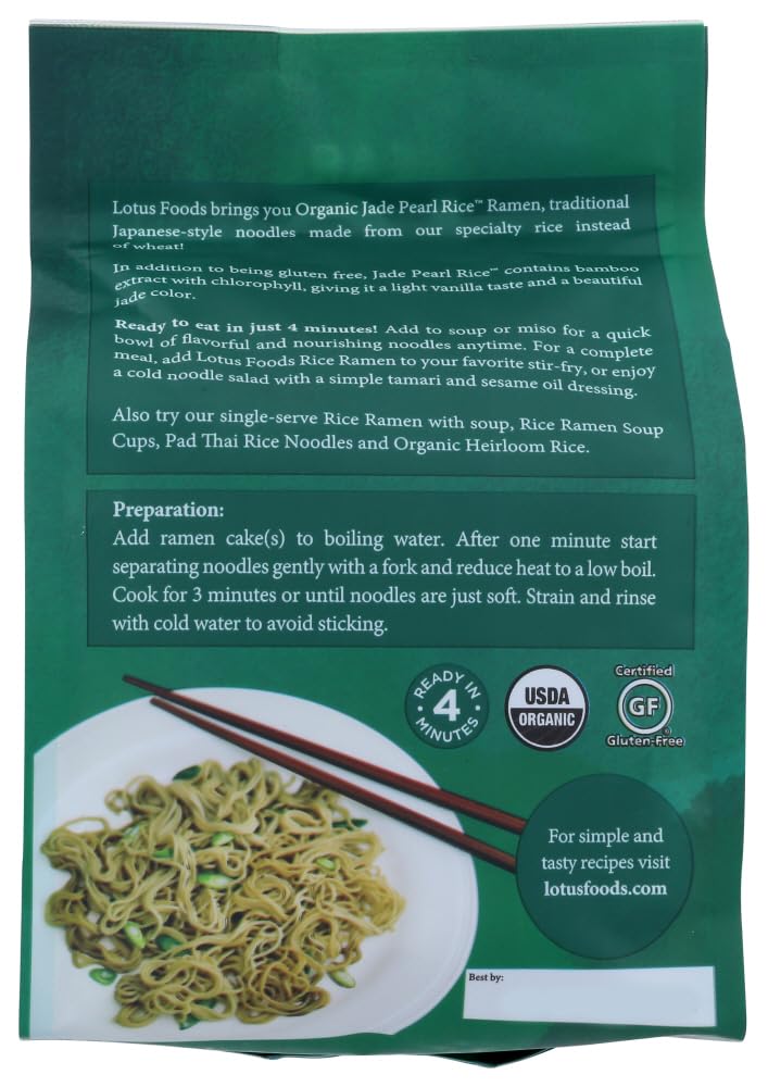 Lotus Foods Jade Pearl Organic Rice Ramen - Gluten Free Rice Ramen, Whole Grain Ramen Noodles, Organic Vegan Rice Noodles, Low S
