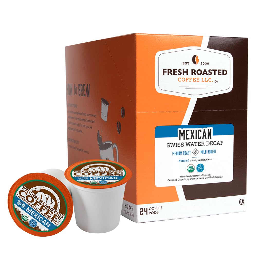 Fresh Roasted Coffee Organic Mexican Swiss Water Decaf K-Cup Compatible 24 Pods