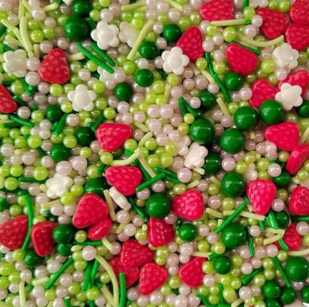 Sentovac Edible Strawberry Jimmies and Flowers Mixing Sprinkles for Decorating 1 Bottle 3.35oz/ 95g | Cake Cupcakes and Ice Crea