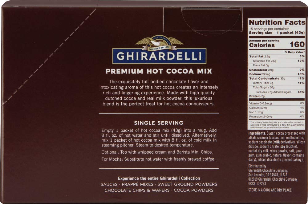 Ghirardelli Hot Cocoa Mix, Rich Brown, 1.5 oz (Pack of 15), Model 62083