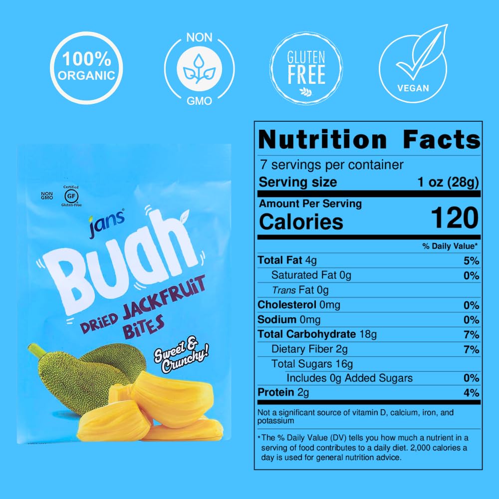 Jan'S Buah Dried Jackfruit Bites - Experience Real Fruit, Gluten-Free, Sweet & Crunchy, Ready-To-Eat, Perfect For Anytime Snacki