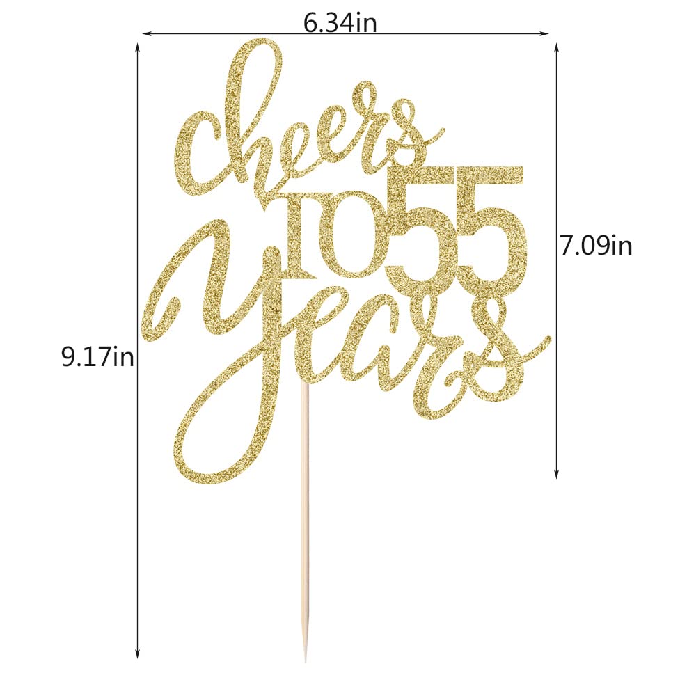 Qertesl Gold Glitter Cheers To 55 Years Cake Topper, Happy 55Th Birthday Cake Decorations,Perfect For 55 Years Cake Decorating,W