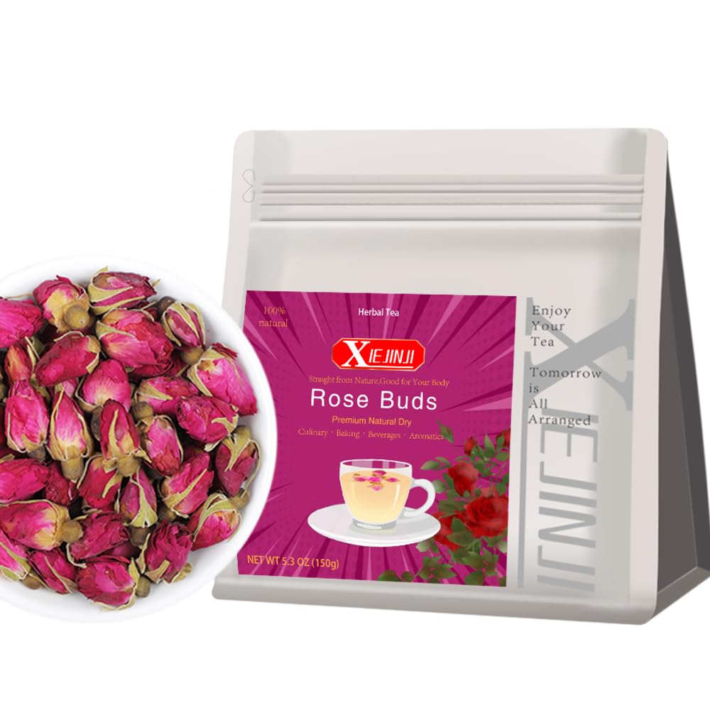 Xiejinji Rose Tea - 100% Pure Loose Dried Rose Buds(5.3Oz/150G) - Food Grade Natural Herbal Tea  Energy Blend Free Sugar Free  Resealable Bag