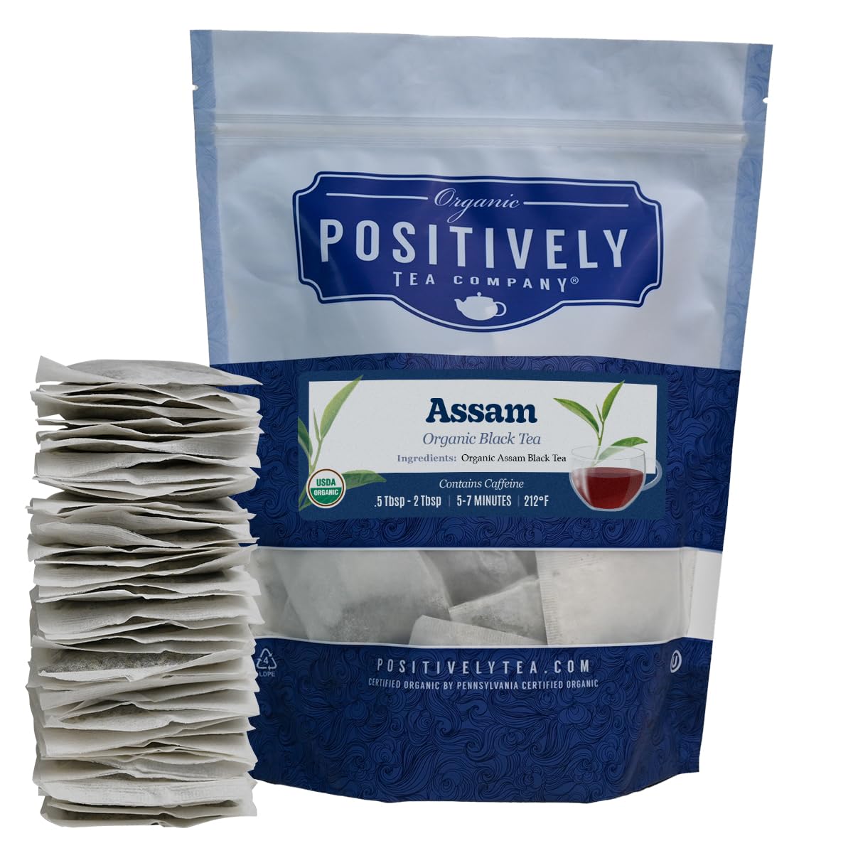 Organic Positively Tea Company Assam Black Tea Bags, Eco-Friendly, Non-GMO, 100 Count