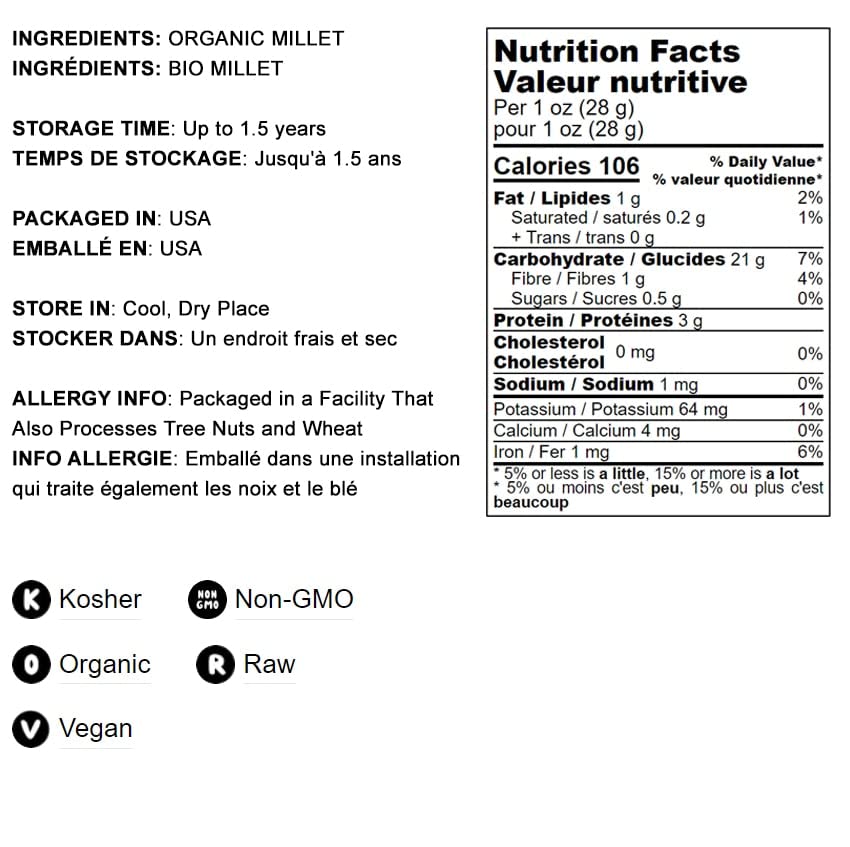 Food To Live Organic Millet Flour, 1 Pound Non-Gmo, Kosher, Vegan, Stone Ground, Unbleached, Unbromated, Bulk, Product Of The Usa