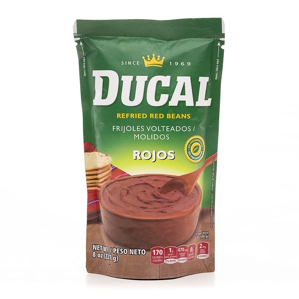 Ducal Refried Red Beans Pouch, 8 Ounce (Pack of 24) - Instant Vegetarian Refried Red Beans, Non-GMO And Gluten-Free - Excellent 
