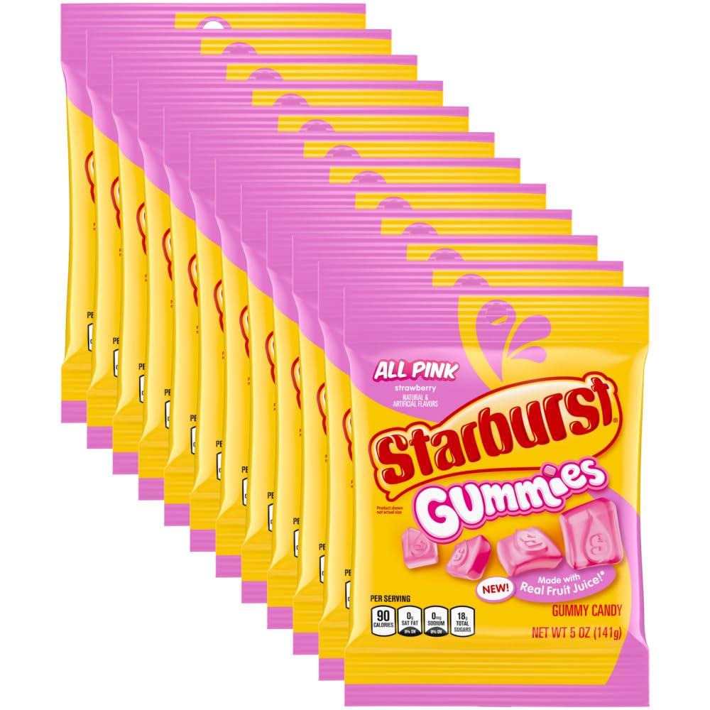 Starburst Gummies All Pink Gummy Candy, 5 oz Bag, Pack of 12, Model 464625