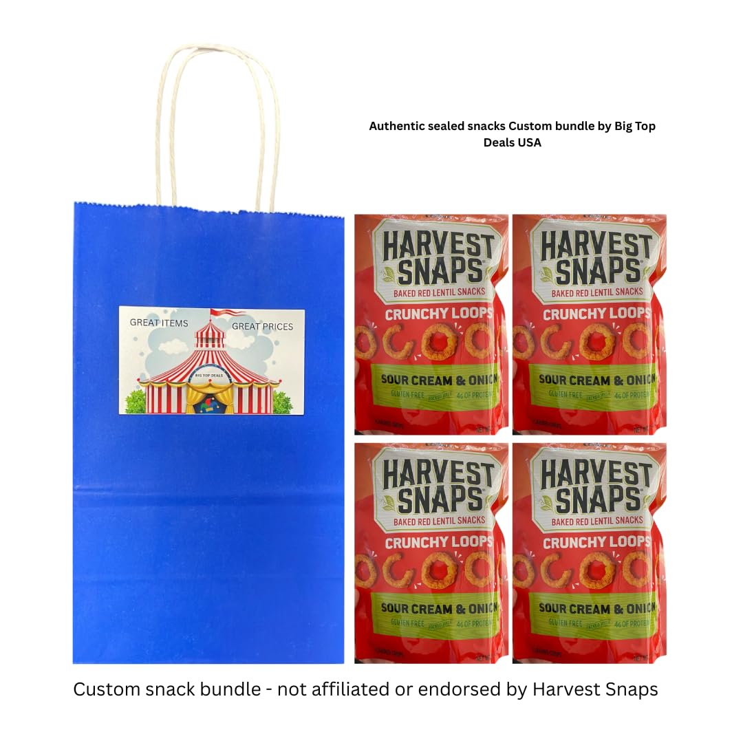 Big Top Deals Usa Blue Paper Bag With Harvest Snaps Veggie Chips Crunchy Loops, Sour Cream & Onion, 4-Pack (5.25X3.2X8) - Custom