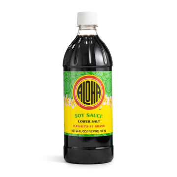 Aloha Shoyu - Lower Salt Soy Sauce with 25% Less Sodium - Versatile and Balanced Shoyu Sauce - Made in Hawaii - 24 oz. Bottle
