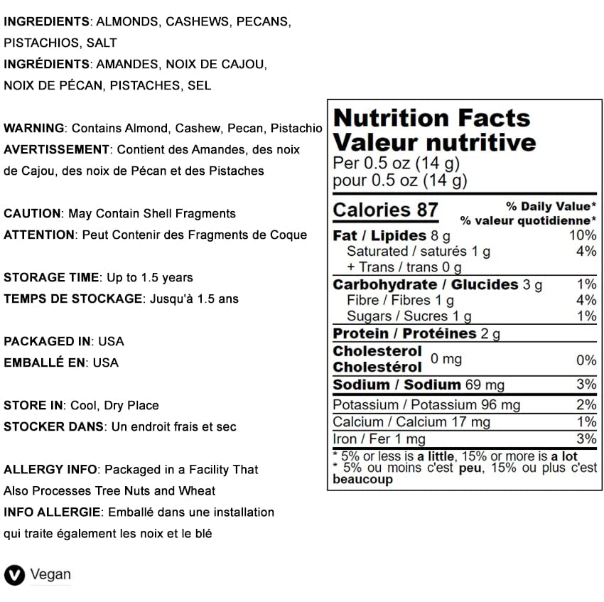 Food To Live Enhanced Four Nuts Mix, 16 Pounds – A Blend Of Dry Roasted Pistachios, Almonds, Pecans, Cashews, And Almonds With Himalayan Salt, Protein Rich Trail Mix, Healthy Vegan Snack, No Oil Added