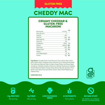 GOODLES Gluten-Free Cheddy Mac 6-pack, 6oz - 13g Protein & 4g Fiber per serving, 21 Nutrients from Plants and Made with REAL Che