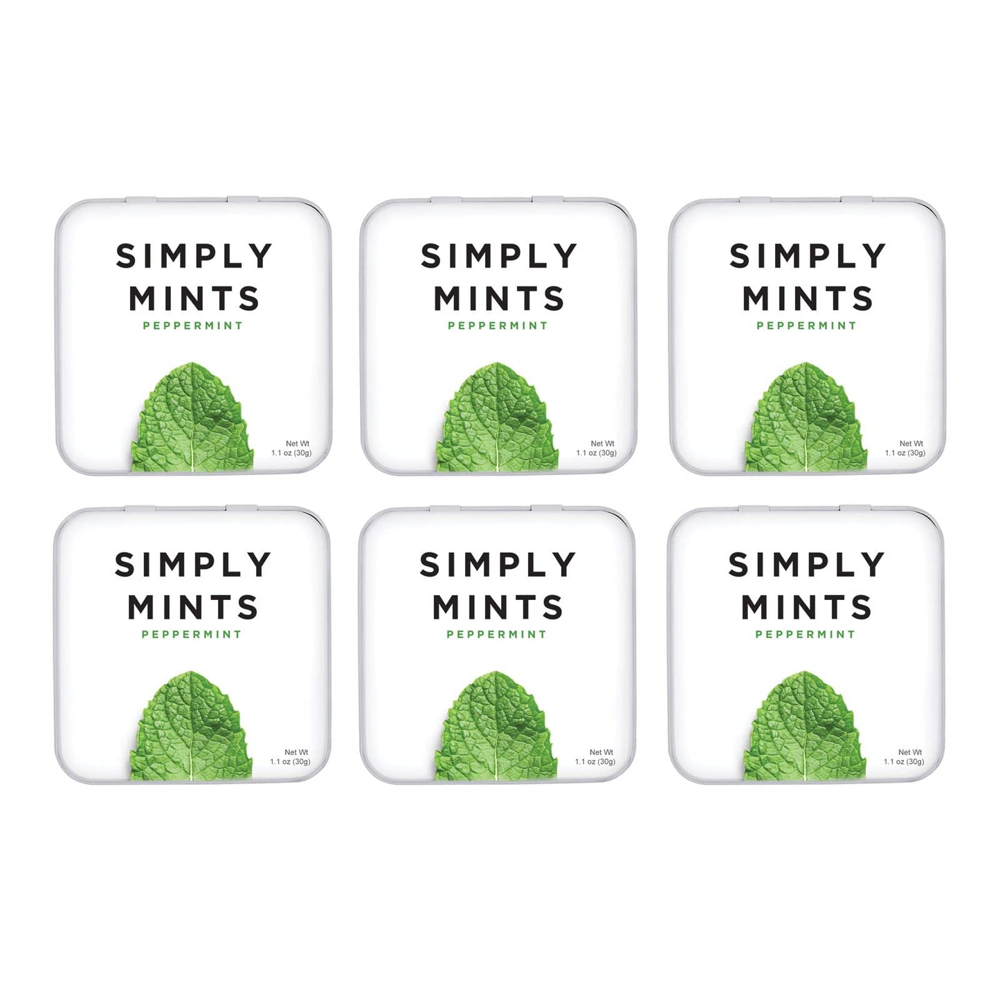 Simply Mints | Peppermint Breath Mints | Pack Of Six (180 Pieces Total) | Breath Freshening + Aspartame-Free + Vegan + Non-Gmo