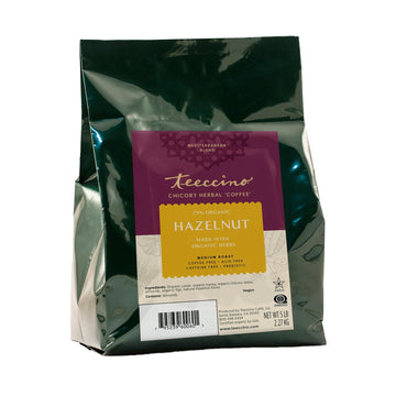 Teeccino Chicory Coffee Alternative, Hazelnut, Ground Herbal Coffee, Caffeine Free, Acid Free, Medium Roast, 5 Lb Bag