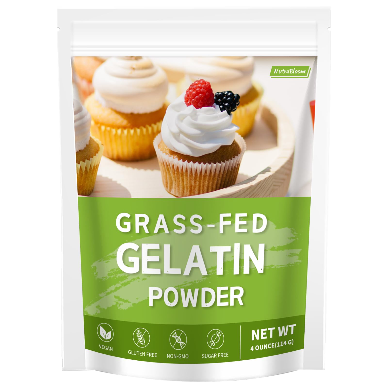 NutraBloom Unflavored Gelatin Powder, Premium Versatile Thickening Agent Beef Gelatin Powder 4 Ounce for Baking, Cooking Homemad
