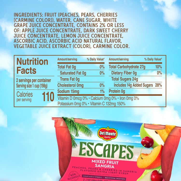 Del Monte Escapes Mixed Fruit Sangria  7 oz Cups  Pack of 6 (12 Cups)