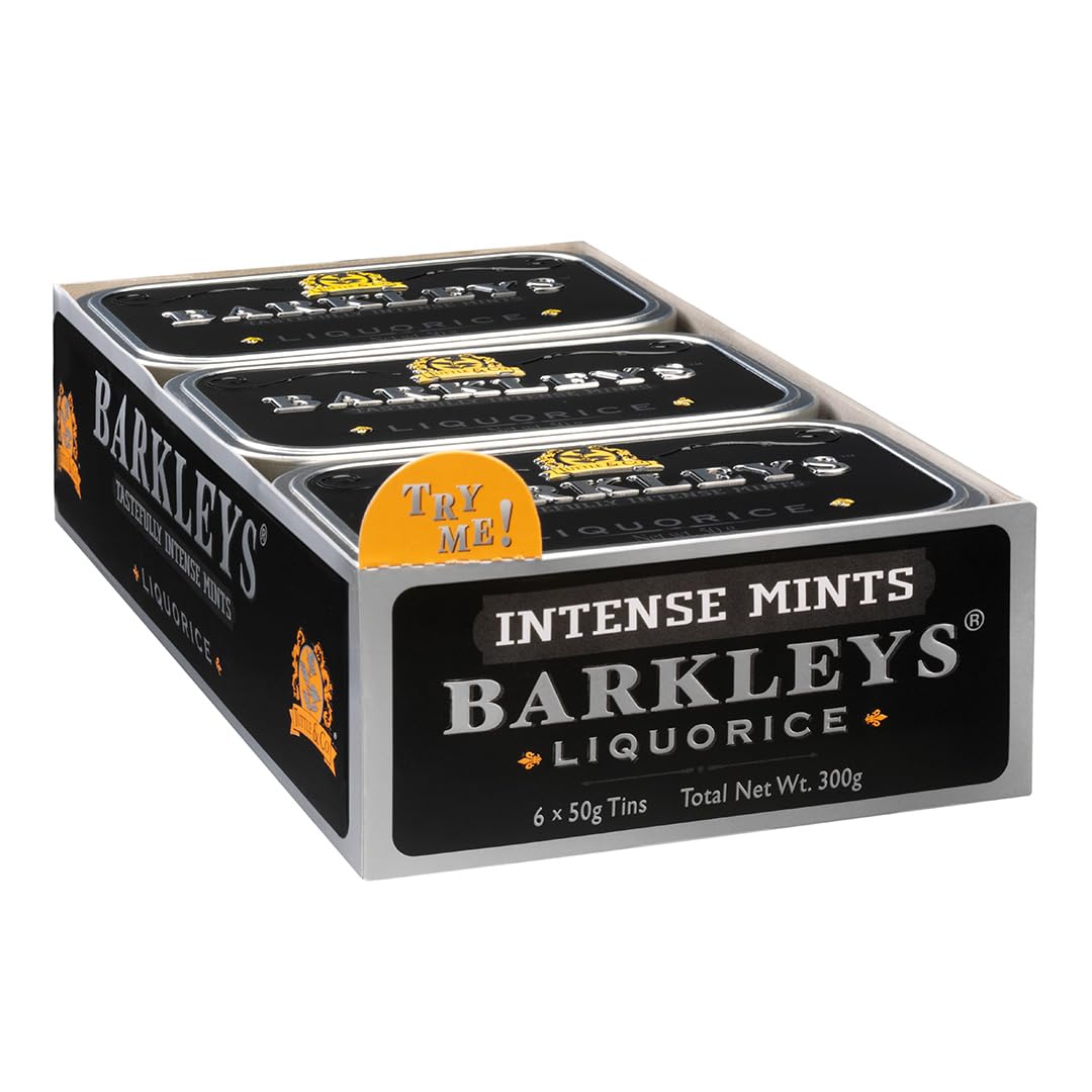 Barkleys Liquorice Breath Mints - Vegan Cool Mint Candy - 6 Pack - Reusable Tin - 50 Count Each