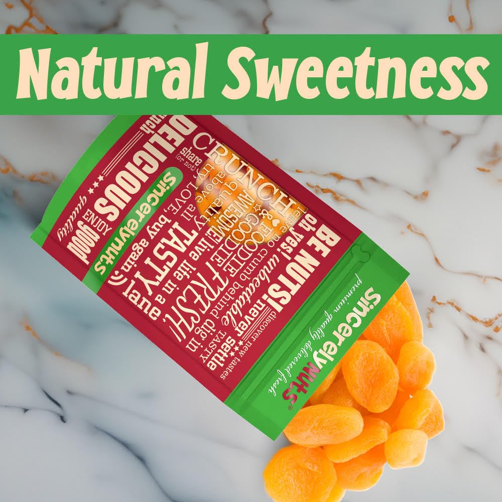 Sincerely Nuts - Dried Turkish Apricots | One Lb. Bag | Healthy Pitted Apricot Fruit | Raw Vegan Snack | Dehydrated | Sweet Gour